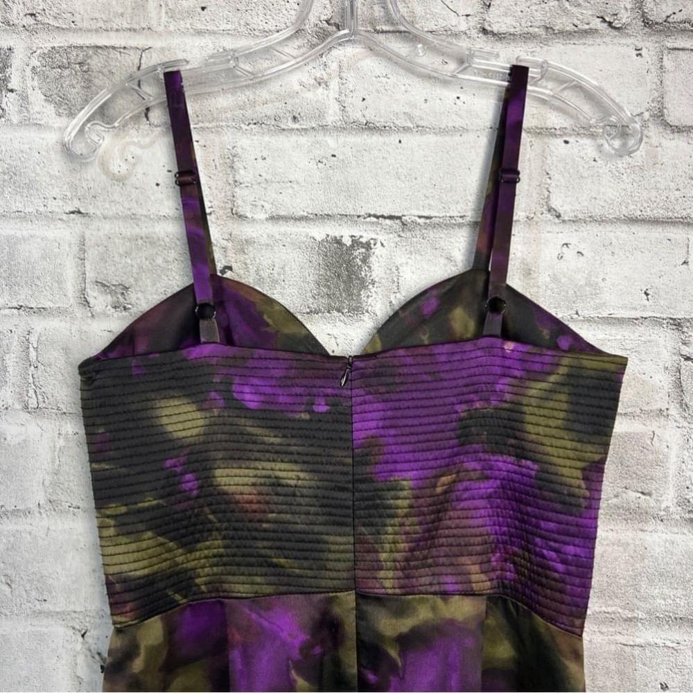 Vintage 90s Black Purple Floral 100% Silk Corset Cocktail Bodycon Party Dress - Picture 7 of 12